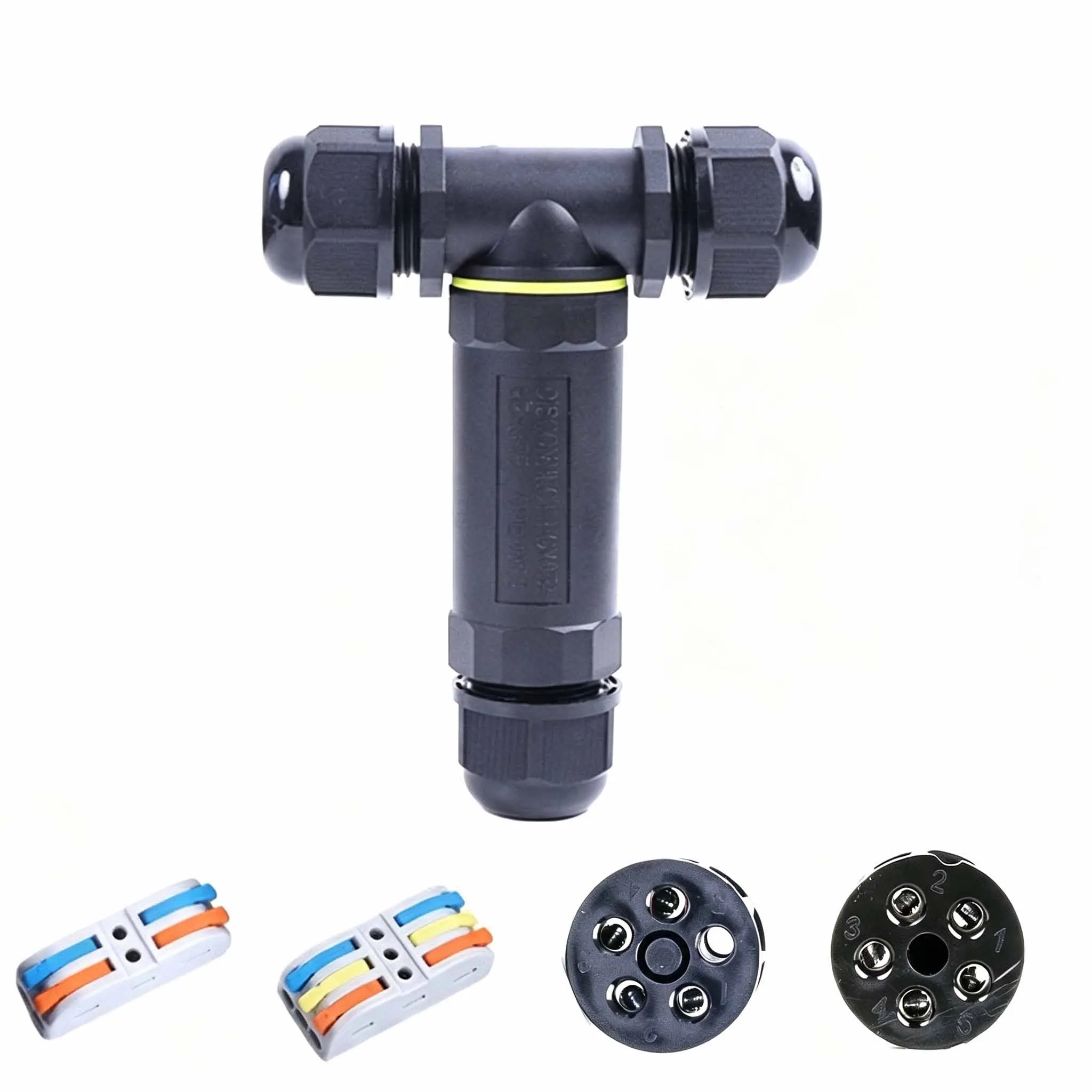 IP68 T-Type 3 Way Cable Waterproof Connector Branching Outdoor Rainproof Wiring Terminal for LED Light Electrical Wiring