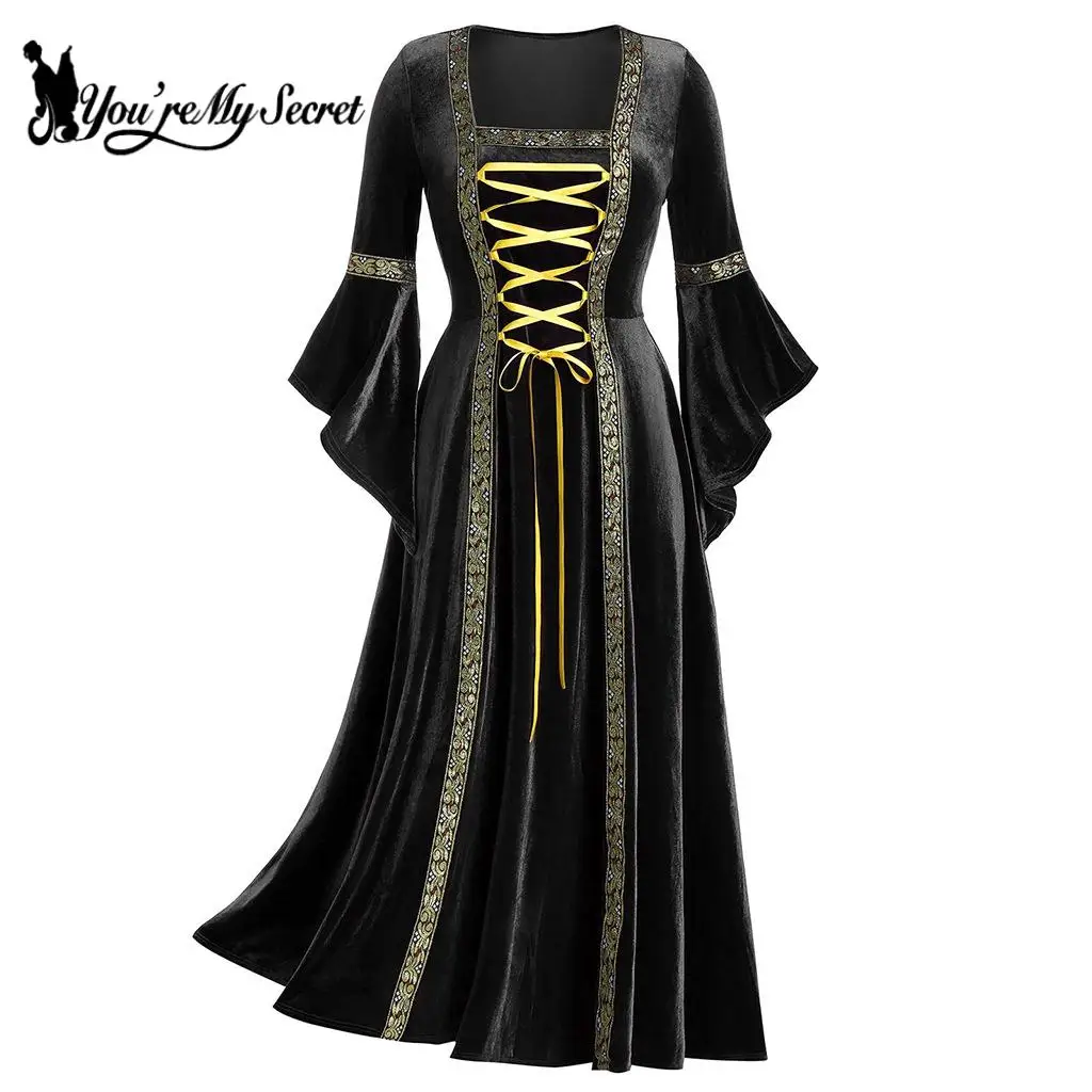 [You\'re My Secret] Punk Gothic Women Dress Vintage Dress Halloween Carnival Court Noble Medieval Queen Princess Cosplay Costume