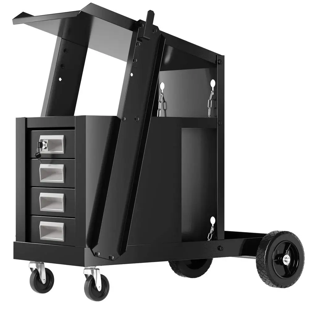 Welding Cart 4-Drawer Cabinet MIG TIG ARC Plasma Cutter Tank Storage Portable 220 Lbs Metal Construction 2 Safety Chains Wheels