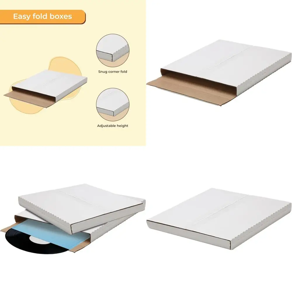 

100-Pack Durable Record Mailers | 12.5 x 12.5 x 1 | Adjustable Height - Ideal for Shipping Vinyl Records & Albums