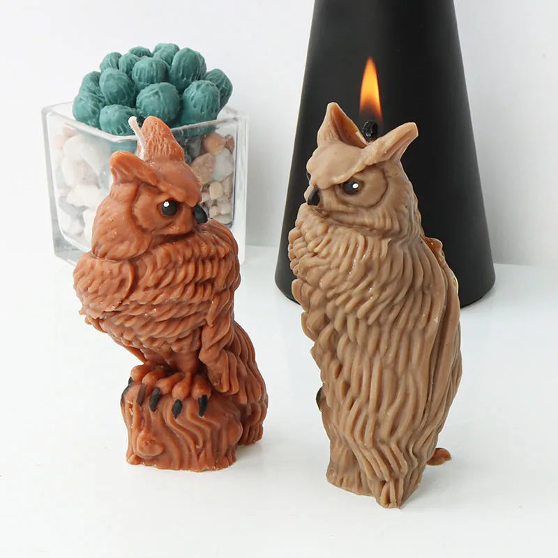 Owl Standing Stake Silicone Candle Mold DIY Twist Head Cute Owl Scented Candle Making Plaster Soap Resin Mould Desktop Ornament