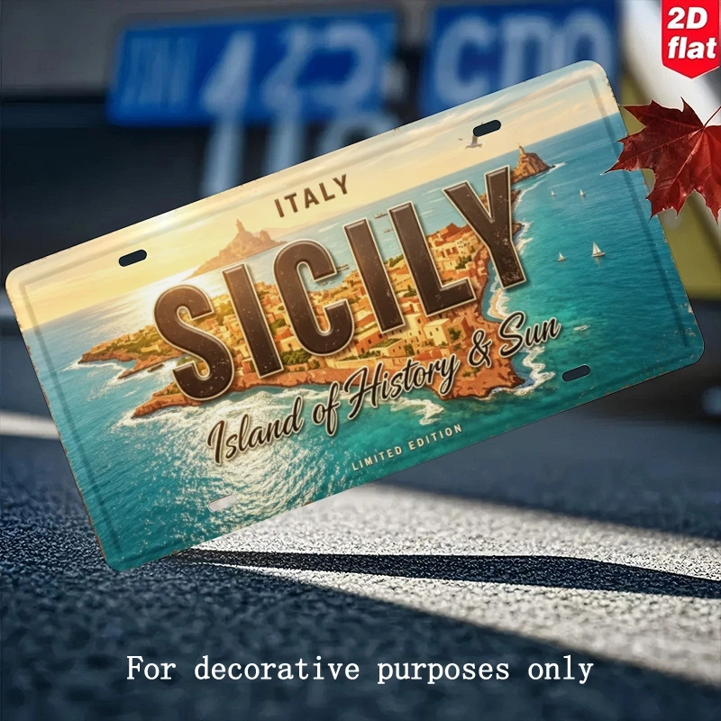 2D Flat, Decorative Sign 2D Flat - [2D-Plate] 1pc 'Sicily Italy Coastal Town Sea View' Wall Decoration - Universal for Indoor An