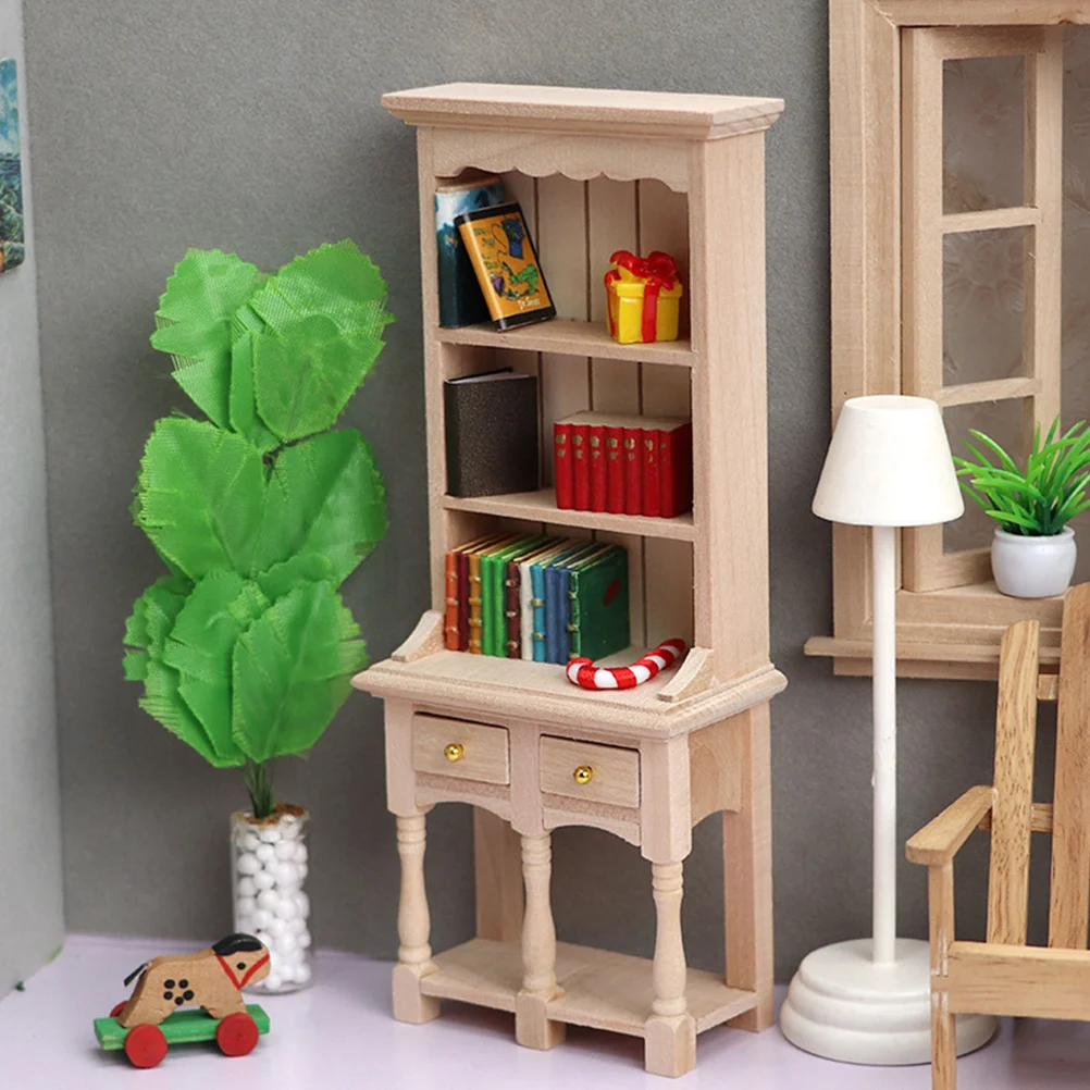 Poppenhuiskast Kinderboekenplank Houten Mini Boekenkast Meubilair Baby Miniatuur Decor Kind