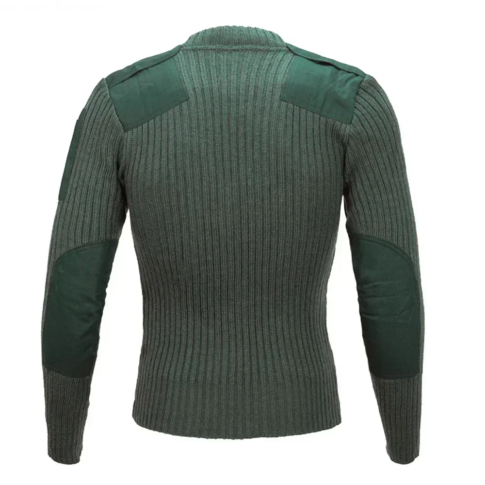 Suéter de punto para hombre, Jersey de punto con parche de lana, color verde/azul, cuello en V, ropa de invierno, M-3XL