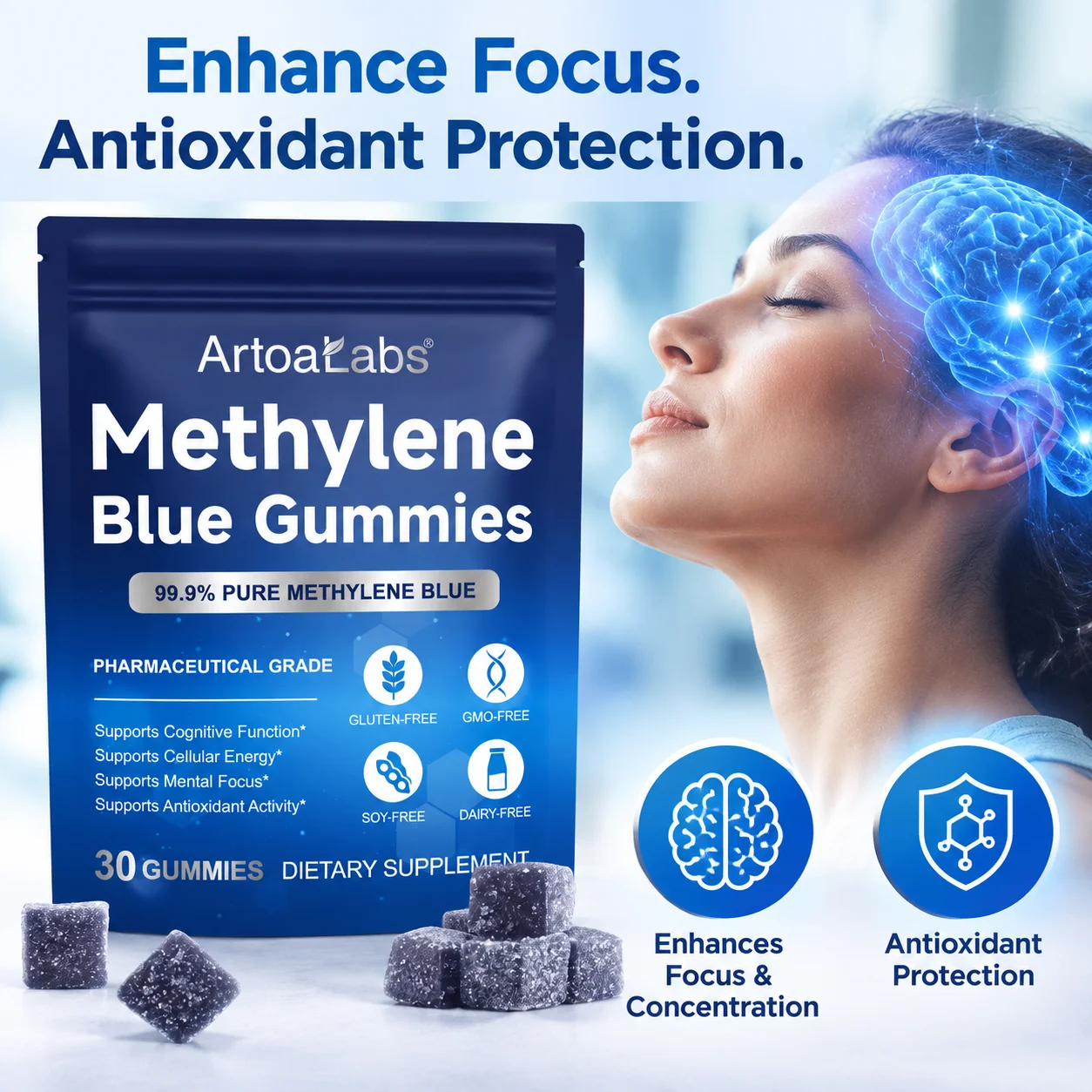 Methylene Blue Gummies Enhance Focus and Concentration Provide Antioxidant Protection Fast Acting for Professionals 30 Gummies