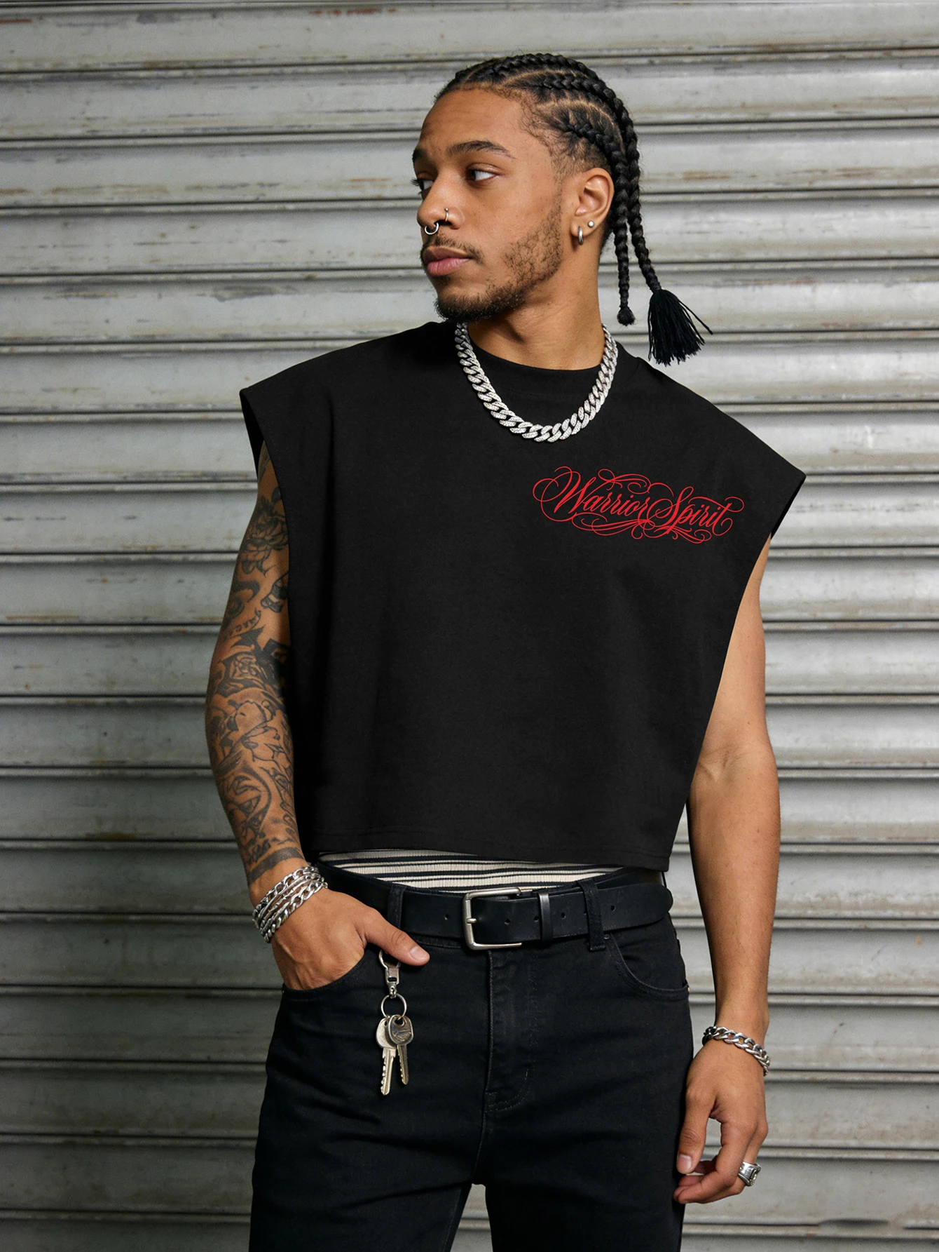 Men's Warrior Spirit Dragon Tiger Katana Back Print Sleeveless Crop Tank Top Polyester S-2XL Loose Y2K Streetwear Cut Off Vest