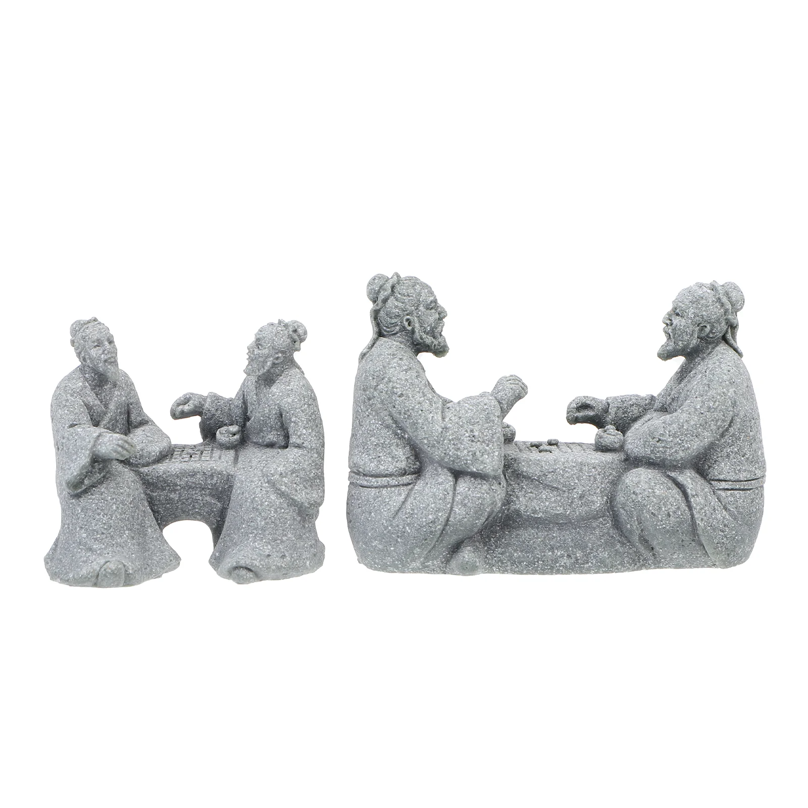 2 Pcs Old Couple Ornaments Bonsai Decoration Mini Chic Craft Sandstone Man Yoga Figurines