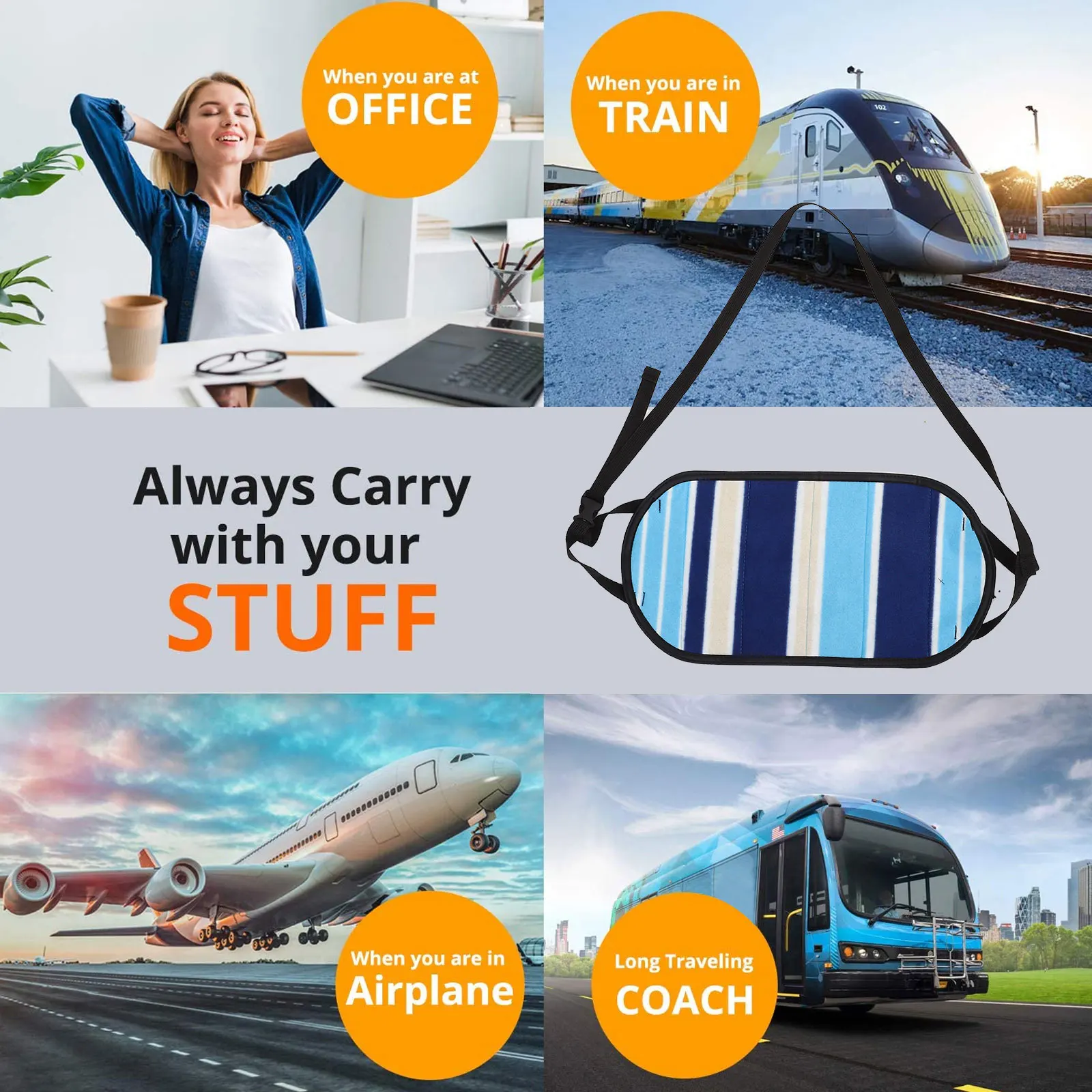 

Foot Hammock Rest with Memory Foam Outdoor for Airplane Footrest Anti-squeeze Travel Stripe