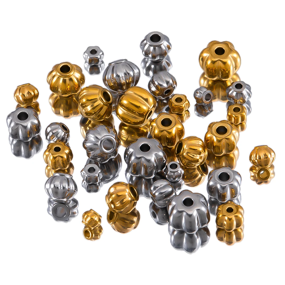20pcs Stainless Steel Lantern Beads Necklace Bracelet Making Supplies Pumpkin Beads Spherical Charms Supply DIY Jewelry Findings