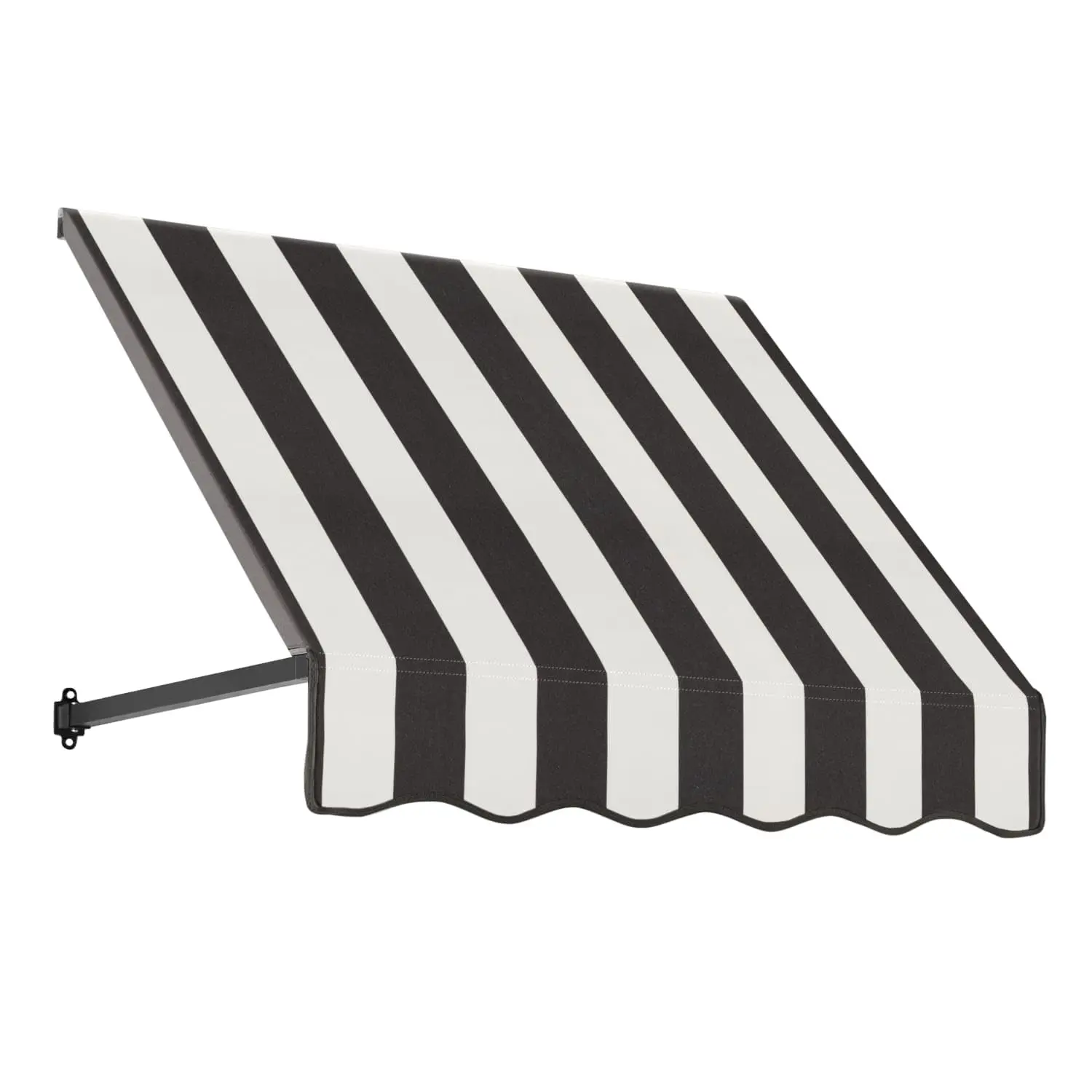 3' Retro Straight Slope Fixed Awning with Anodized Arms for Door Window Patio, Black White Stripe, Customized