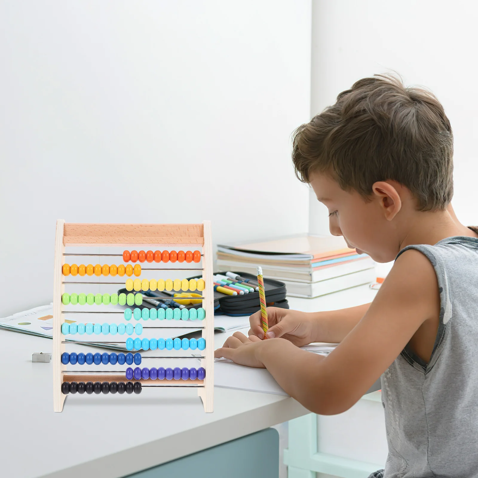 1Set Kinder Mathematik Lernen Abacus Holz Berechnung Werkzeug für Zahlenerkennung Farbe Kognitive Lernspiel Vintage Stil