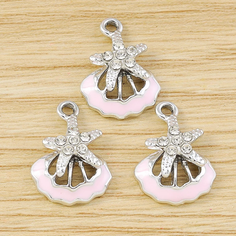 10 Stück 13x17mm Niedliche Emaille-Muschel-Anhänger Kristall-Seestern-Anhänger für Schmuckherstellung Ohrringe Halsketten DIY Bastelzubehör – Detail 3
