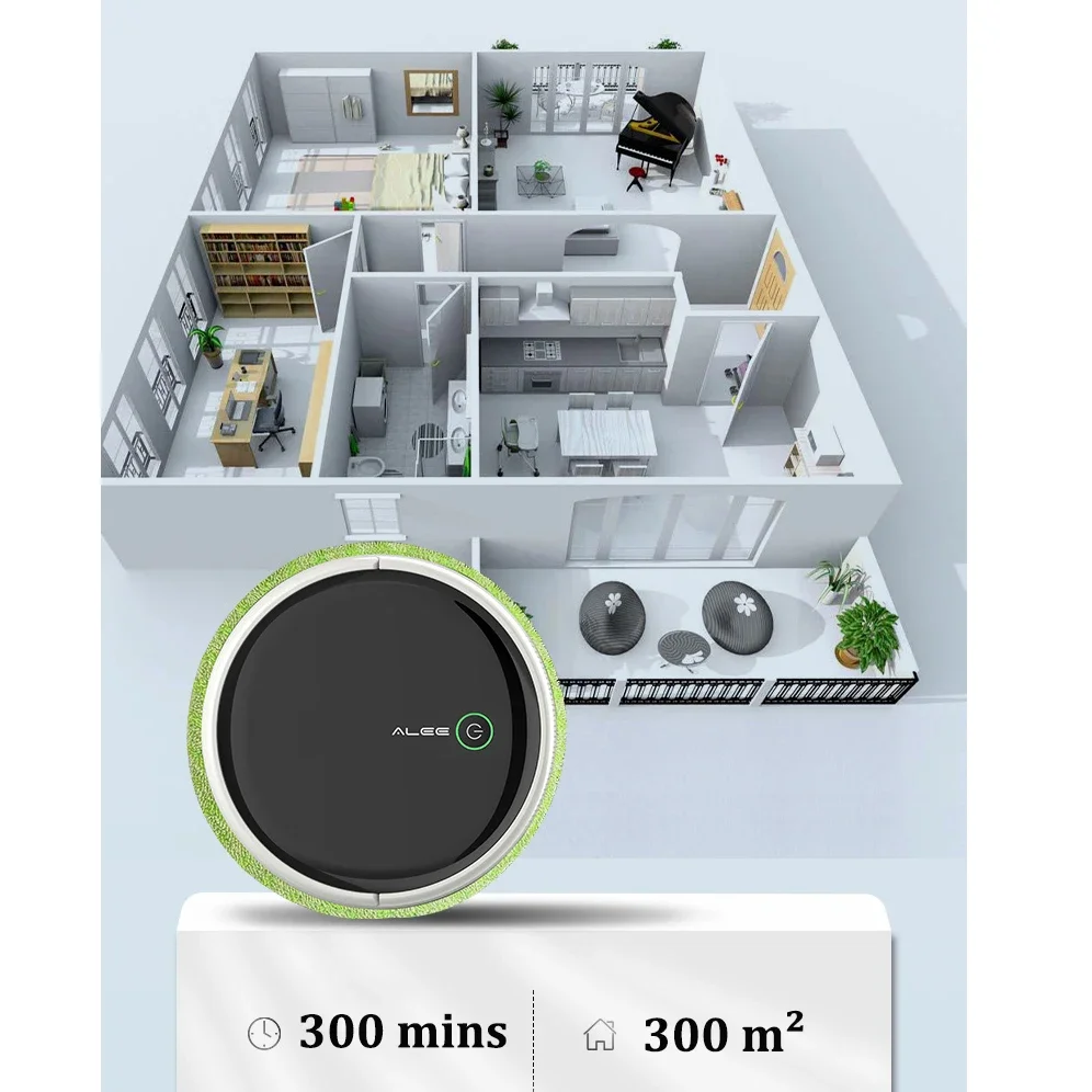 ALEE-Robot limpiador para el hogar, máquina limpiadora de fregado en seco y húmedo, tanque de agua de 2024 mL, 300 mAh, 4000 minutos, 230