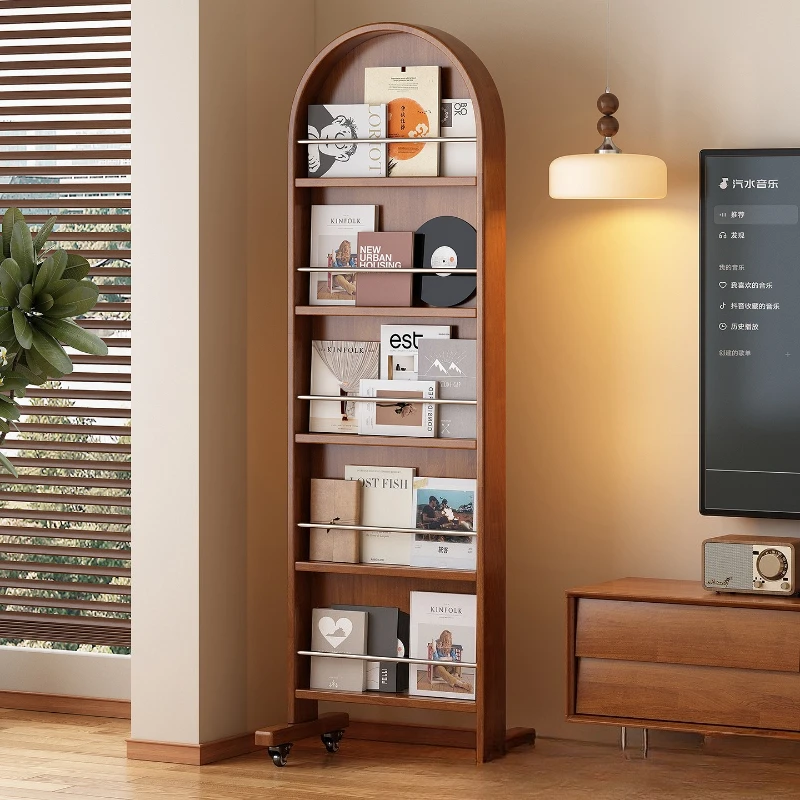 Vintage home removable rotating full-length mirror magazine bookshelf