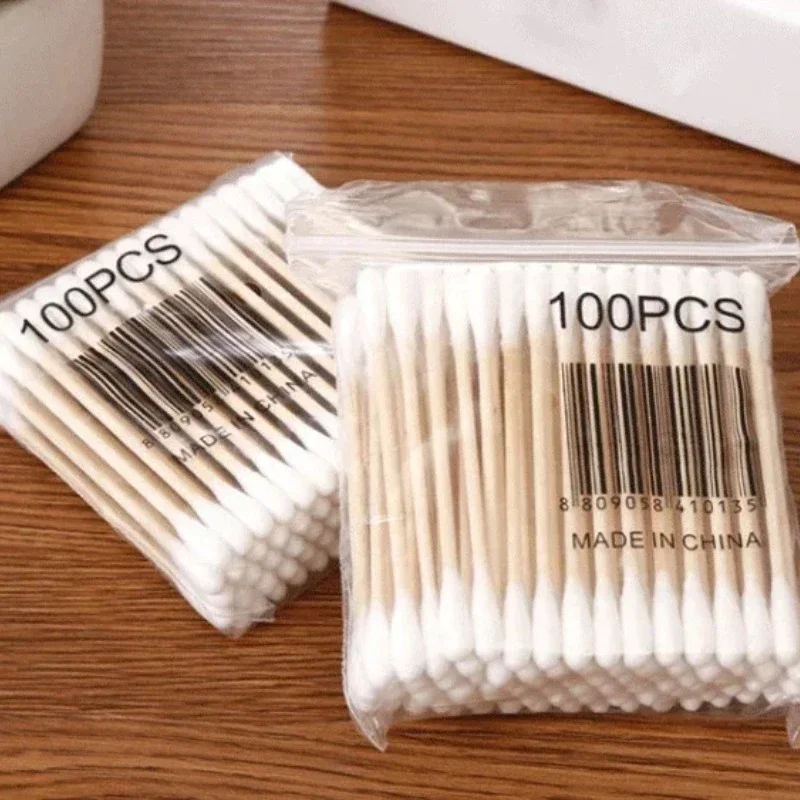 100pcs Double Head Cotton Swab Women Makeup Cotton Buds Tip For Wood Sticks Nose Ears Cleaning Health Care Tools