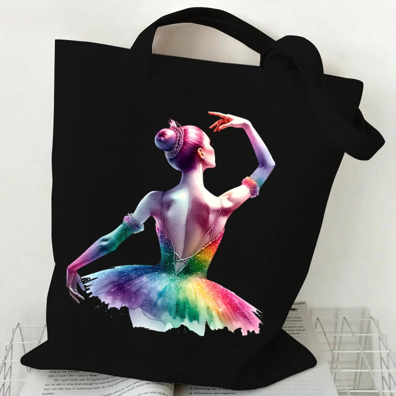 Bolso de lona con estampado de Ballet para mujer, bolsa de hombro de lona reutilizable para almacenamiento, bolso de mano femenino para amantes de la danza