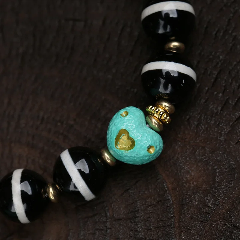 Natural Old Syrian Inlaid Bead Single-Strand Root-Style Gourd Painted Peach Heart-Shaped Buddhist Bead Bracelet view 4