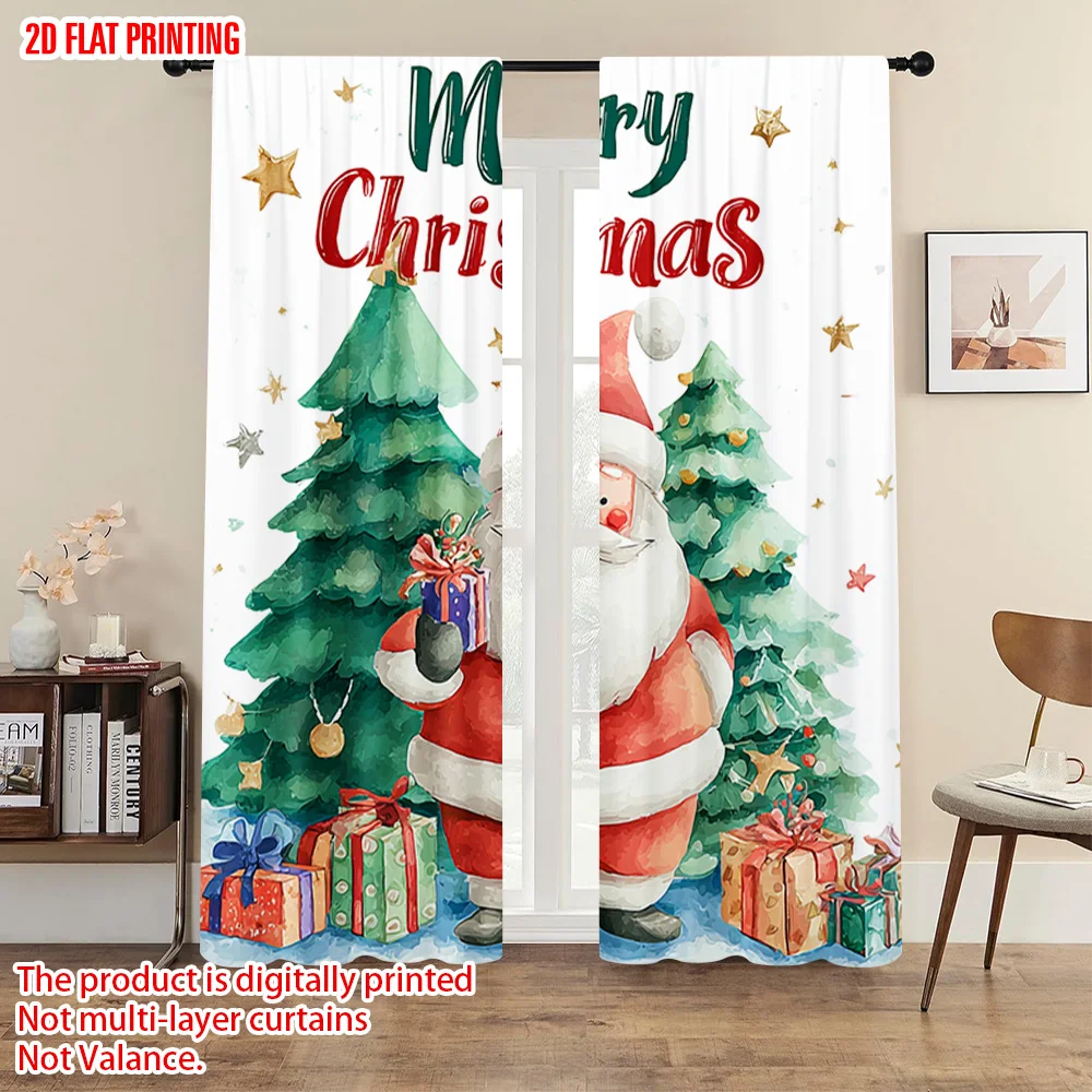 

2pc,2D plane printing Curtains&Window Treatment Santa Claus Polyester Fabric (without rod) Gifts Perfect for Kitchen, Bedroom &