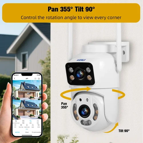 KERUI lente Dual HD 10MP 5K PTZ Wifi IP cámara inalámbrica al aire libre CCTV Audio Video cámara de vigilancia visión nocturna detección AI gratuita