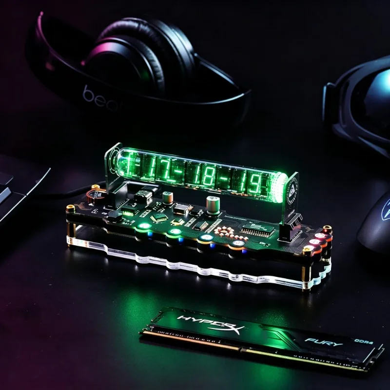 Cyberpunk VFD Tube Table Clock Futuristic Chip with Digital‑Display Exquisite Desktop Clocks Home Decor Computer‑Desk Gift‑Ready