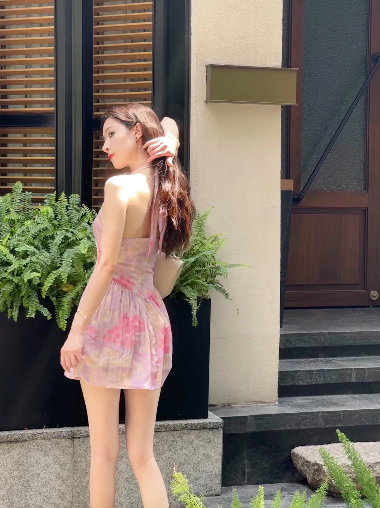 

Dear Zhazha Mermaid Pink Water-Media Floral Slim Fit V-Ne Bal Hanging Ne ort Dr Strapl A-Line Skirt