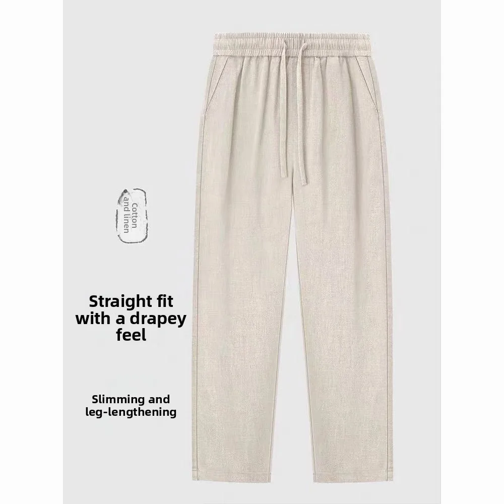 

High Quali Linen Pants Men's Summer Thin Loose Straight Leg Cotton Linen Casual Long Pants High Waist Straight Cut