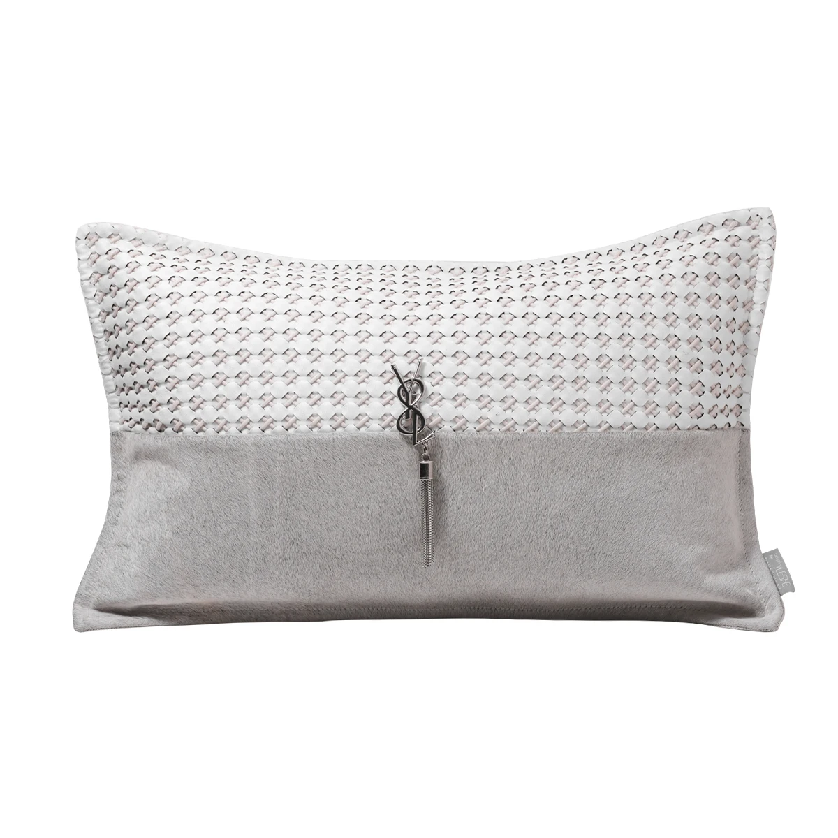 Modern simple and luxurious white leather woven stitching horsehair cushion pillow villa model room waist pillowcase