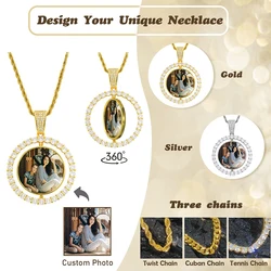 Custom Photo Necklace For Men Rotating Double-Sided Circle Medallions Spinning Pendant Bling Iced Out Hip Hop Jewelry