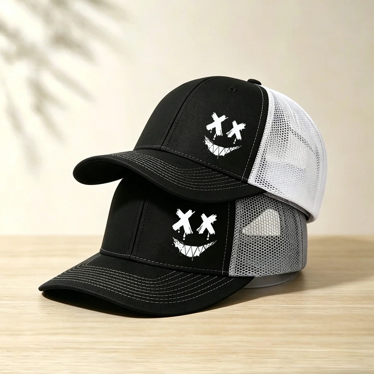 Richardson Micro Bent Baseball Hat Outdoor Graffiti Emo Print Mesh Duck Tongue Hat Sunshade Breathable Mesh Hat Truck Driver Hat