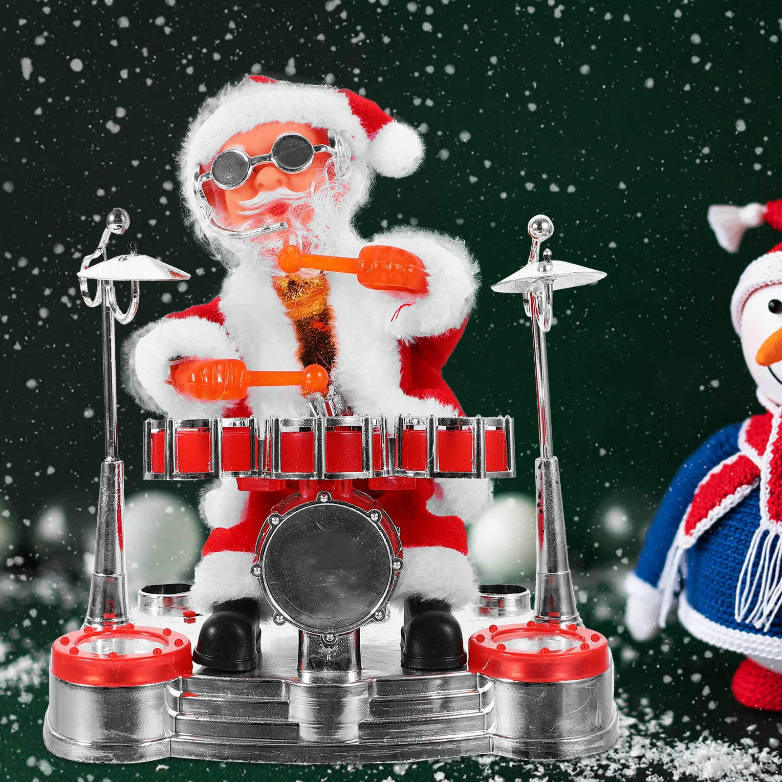 

Drumming Santa Claus Christmas Decoration Singing Dancing Holiday Figure Powered Tabletop Desktop Ornament for Living
