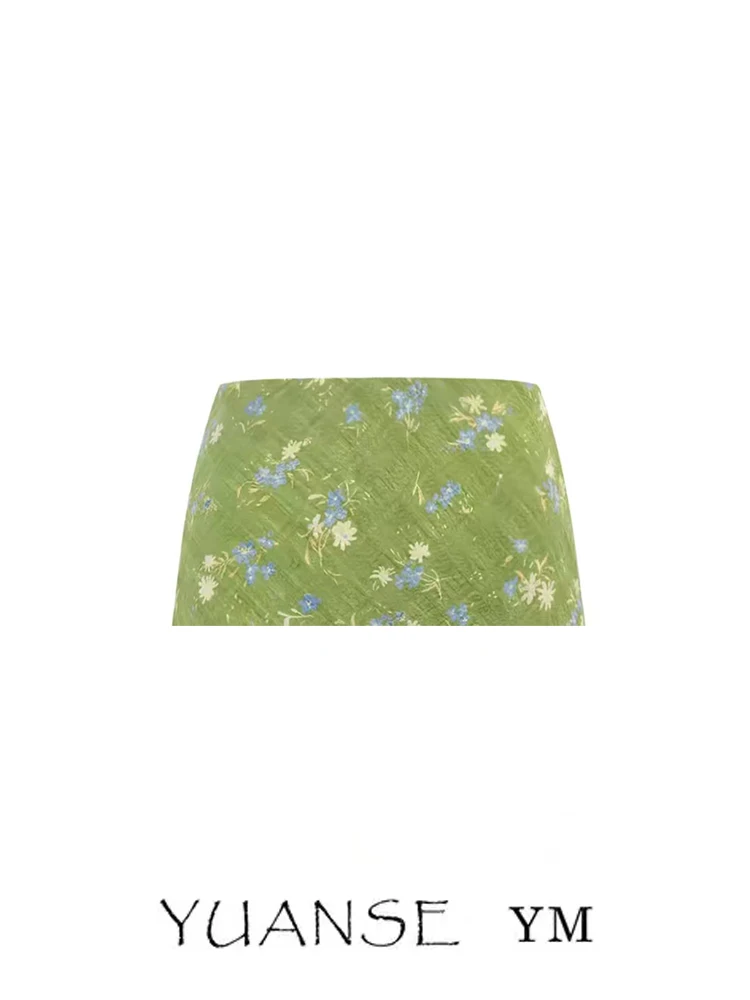 YUANSE Spring Summer High Waist Floral Print  Skirt Women's A-Line Skirt Green Color Casual Style for Young Ladies