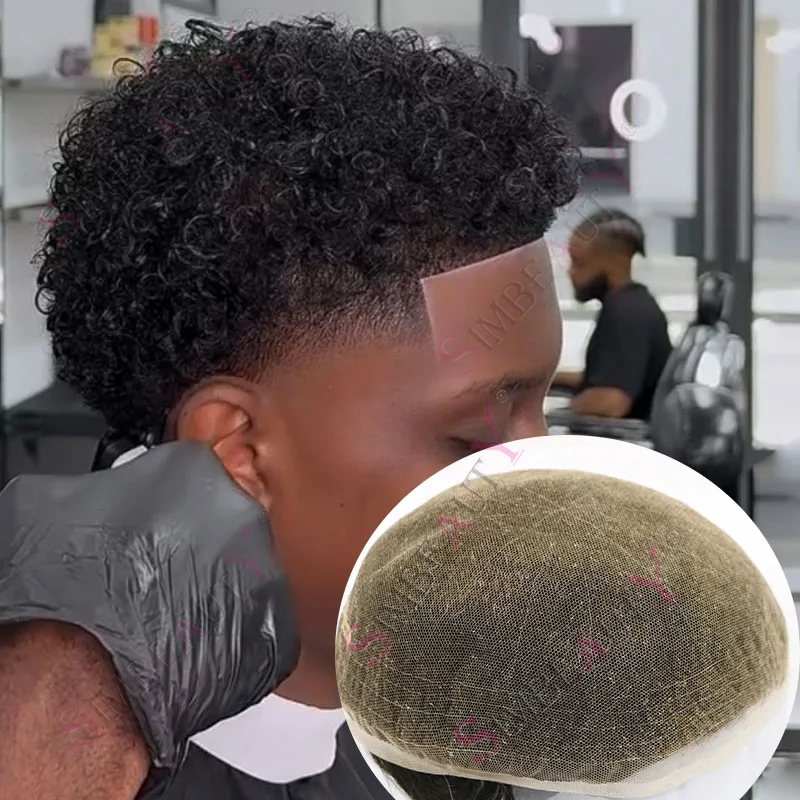 

Кудрявый афро парик для мужчин, незаметный полный швейцарский кружевной парик из 100% человеческих волос, 10 мм/8 мм, черный, коричневый, мужской протез, система