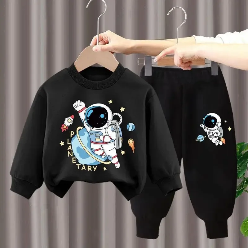 winter Boys Clothes long sleeve& trousers 2 Pieces Set Teenage Girls & Boys Printed spaceman Fashion Casual Top & Bottom Outfit