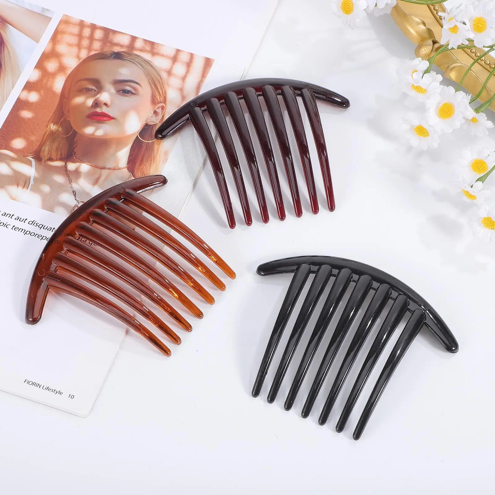 6 Pcs Seven Tooth Comb Lightweight Plastic Side Combs Smooth Edges No Damage Fix Curly Wavy Straight Frizzy