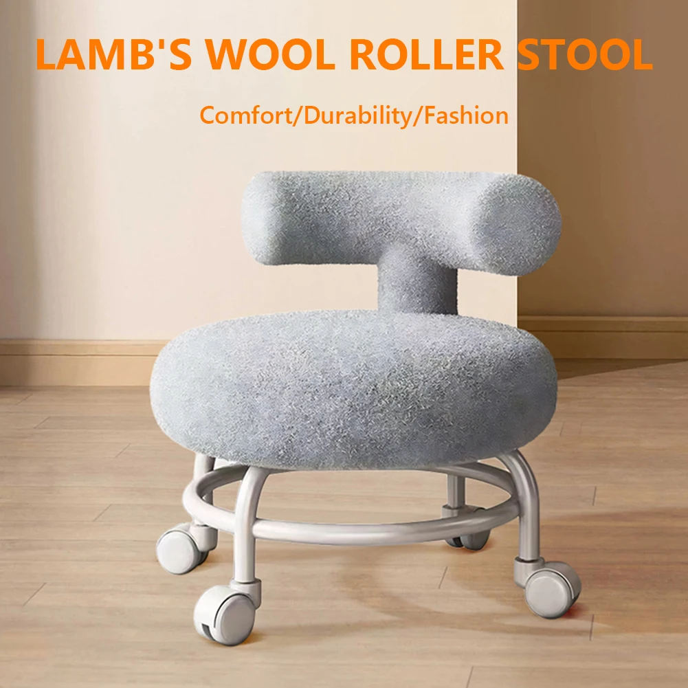 

Sofa Stool with Wheel Universal Low Round Stool Backrest Chair Adults Children Shoes Bench Seat Multifunctional Home Furniture