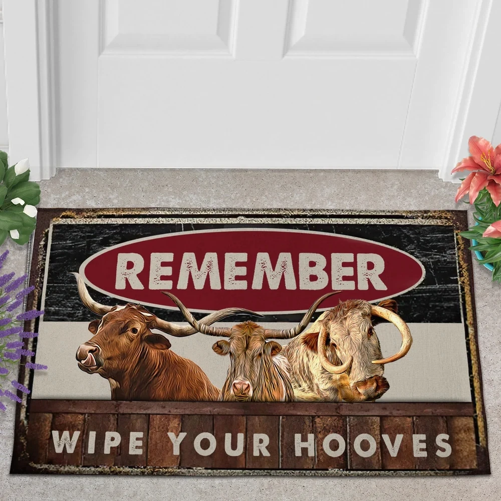 Remember Wipe Your Hooves Hostein Welcome Doormat, Farmhouse Doormat, Welcome Mat 3D Indoor Outdoor Doormat Non-slip