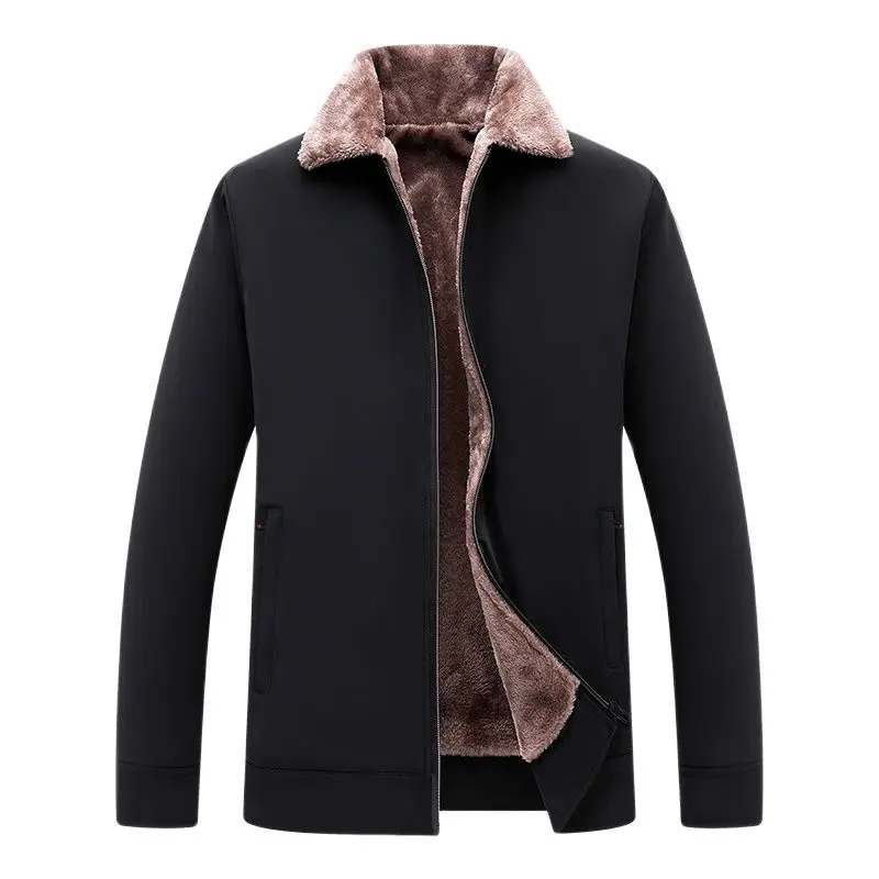 

New Men'S Plush Thickened Dad'S Autumn Winter Fashion Versatile Jacket Coat Middle Aged And Elderly Grandpa'S Turnover Warm Top