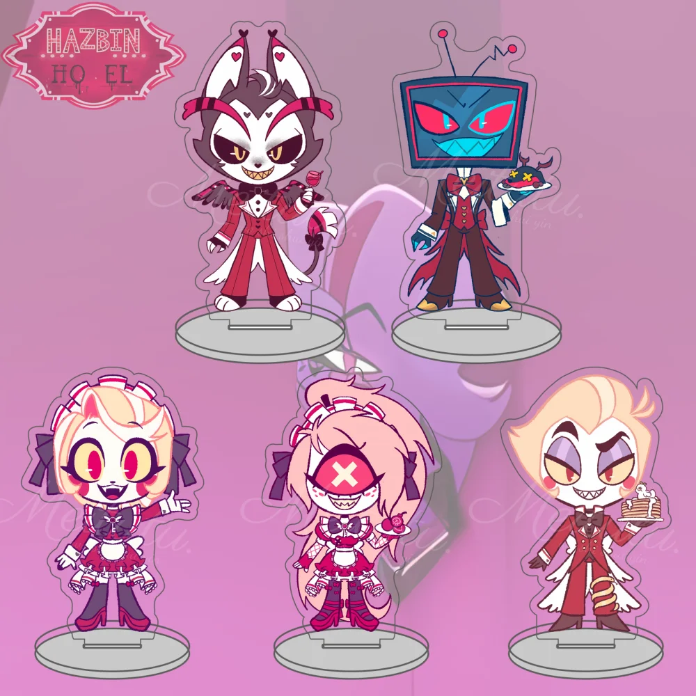 Hazbin Hotel Lucifer Charlie Vox Husk 10CM Gothic Chibi Acrylic Keychain And Desk Decor Dark Cartoon Fan Gift with Stand
