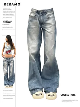 Pantalones vaqueros holgados de tiro bajo para mujer, ropa de calle Estilo Vintage americano, Y2k, Harajuku japonés, pantalones largos de estética Kpop Punk de los años 2000