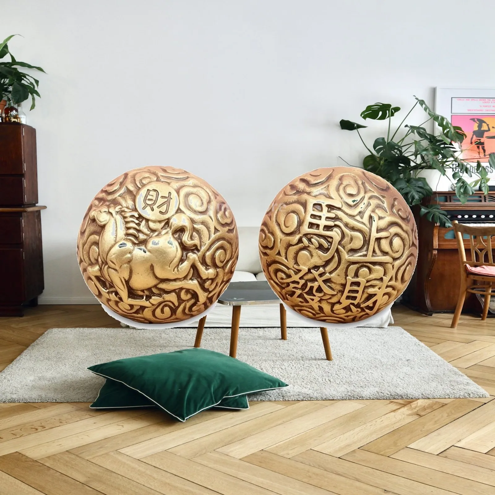 Brass Hand Ball Shiny Finish Carved Brass Sphere Spiraling Patterns Gold Metal Display Ball for Exercise