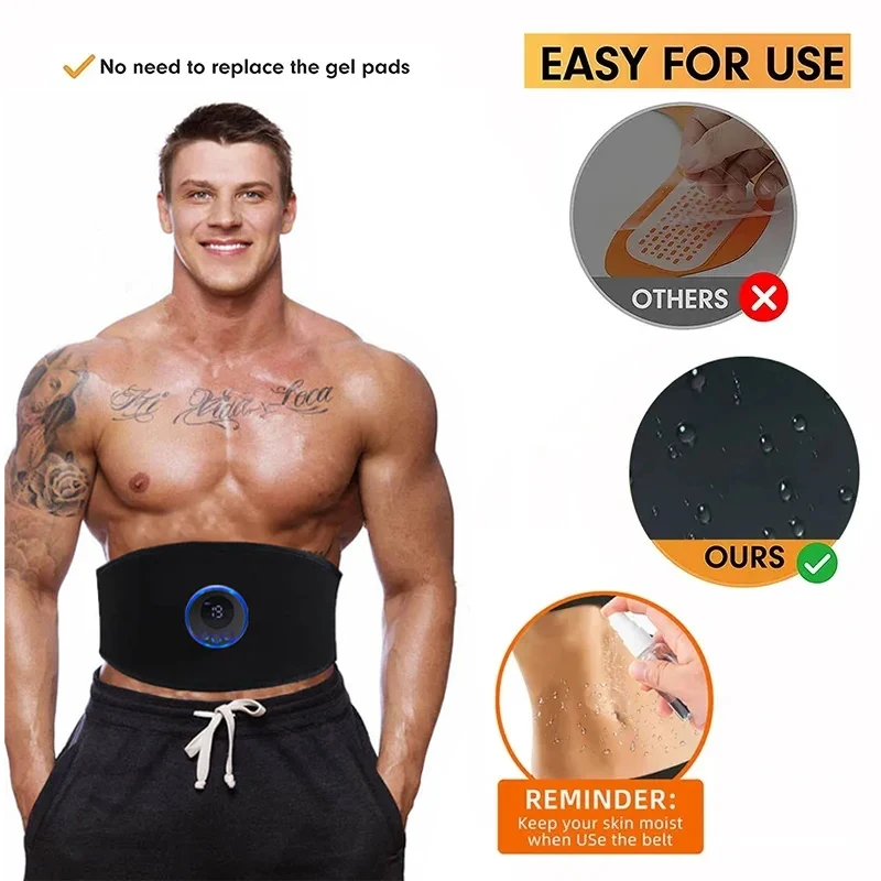 Abdominal Vibrating Belt USB Rechargeable EMS Muscle Stimulator Body Slimming Thin Waist Support Workout Home Fitness Equipment