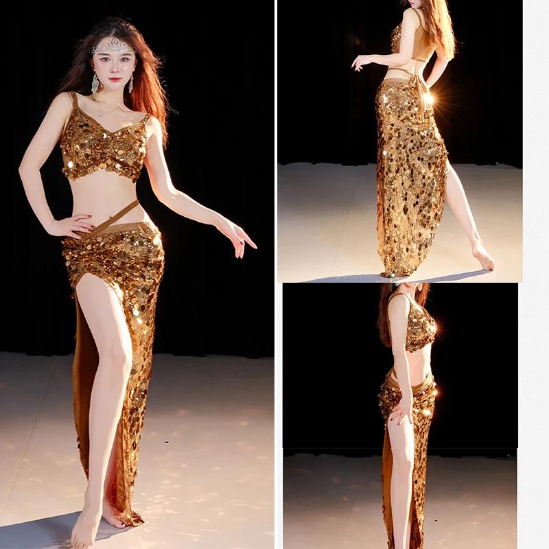 مجموعة أزياء أداء الرقص الشرقي بدلة ترتر للنساء ملابس ممارسة الرقص الشرقي بدلة الرقص الشرقي