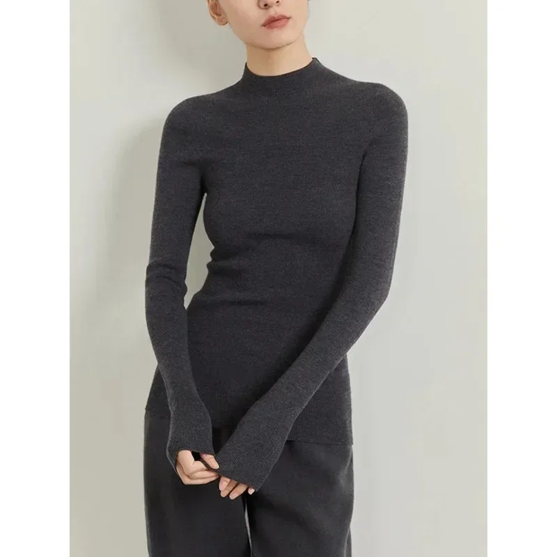 Women's Seamless One Half-high Neck Knitted Bottoming Shirt Slim and Thin Versatile Casual Early Fall Inner Sweater Women