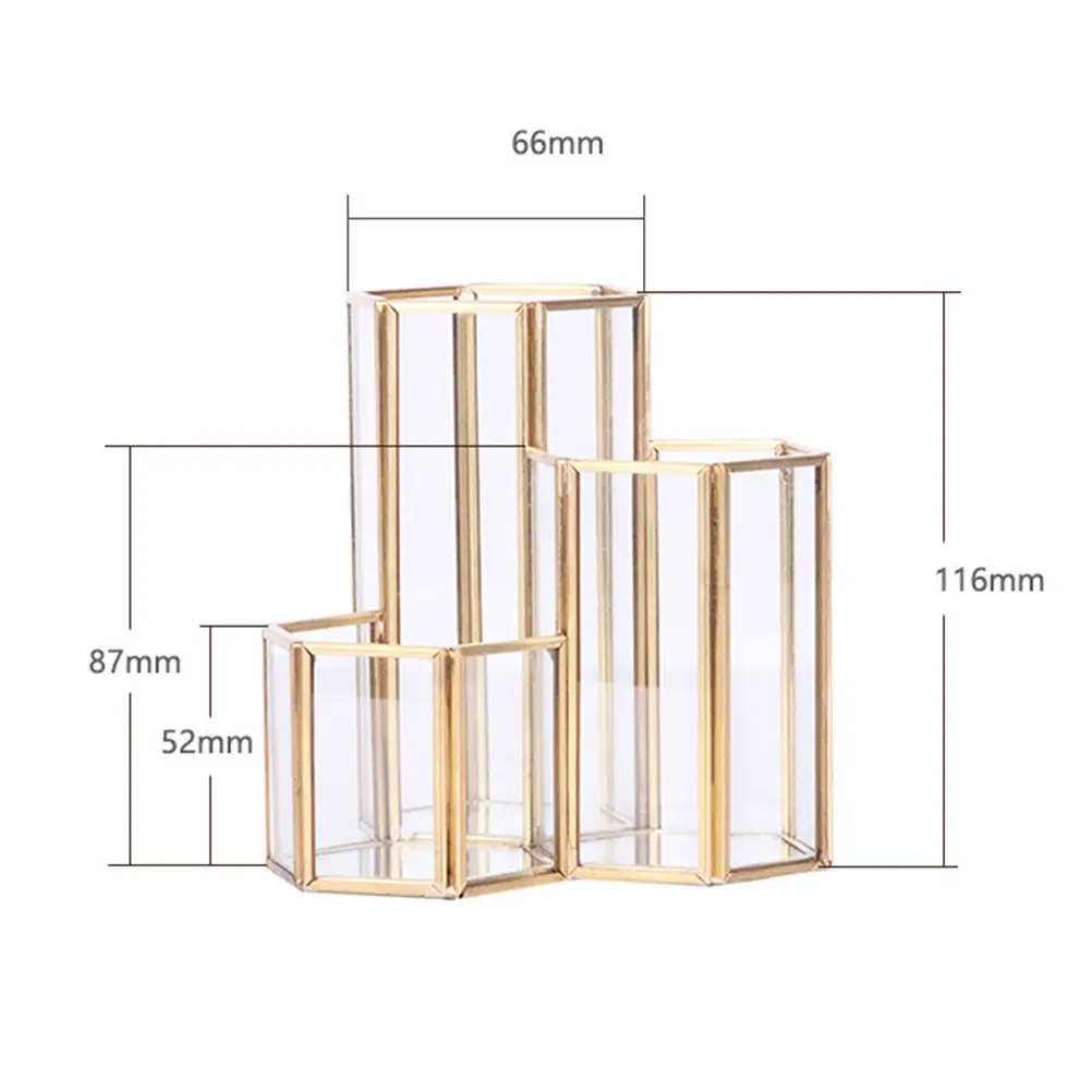 Glass Hexagon Pencil Holder Nordic Design Sturdy Pen Pot Gold Desk Organizer for Home Office Stationery Storage