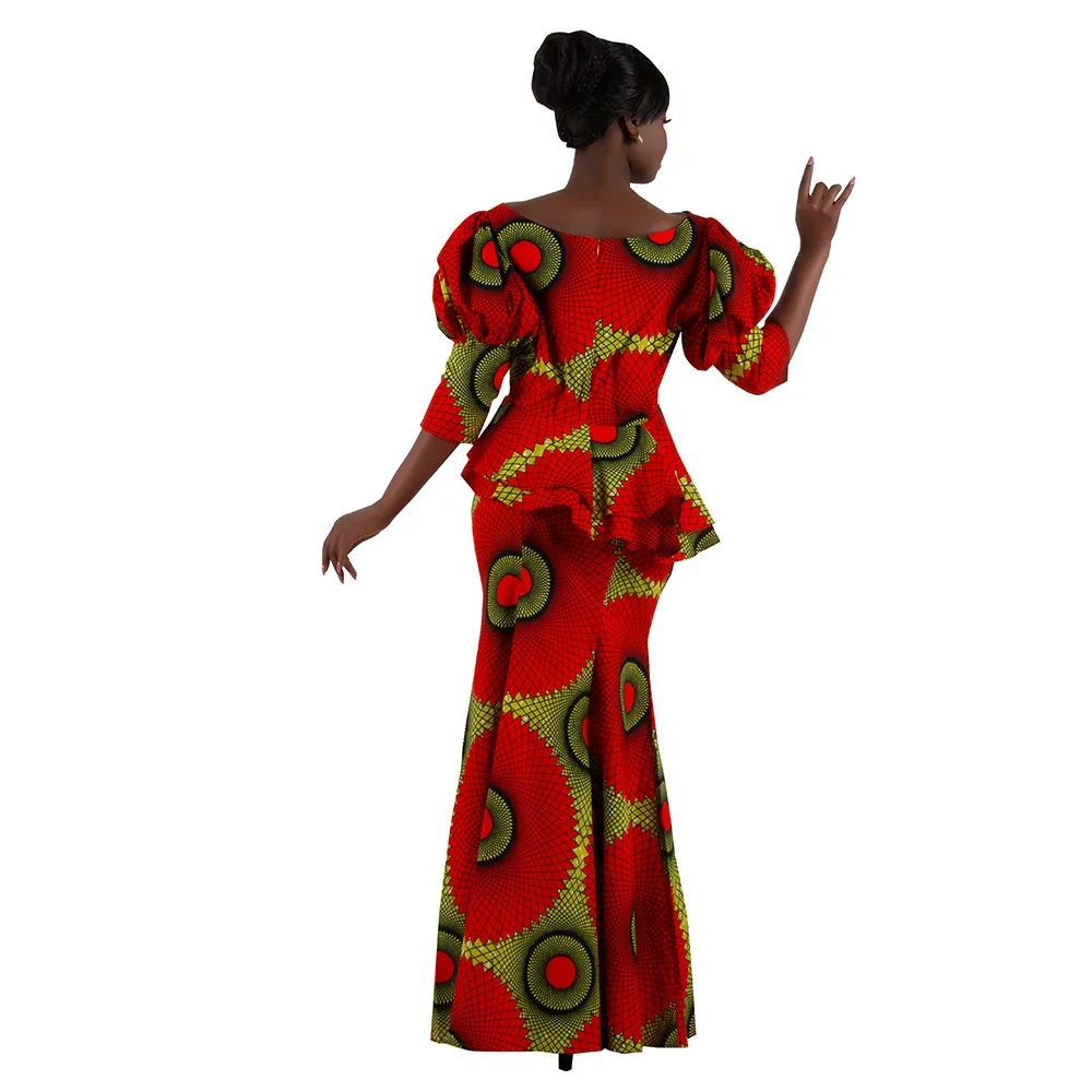 Conjunto de 2 uds de falda y Top africanos para iglesia, ropa de fiesta de boda hecha a mano de cintura alta de talla grande para mujer elegante a la moda WY9335