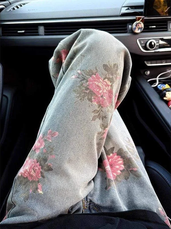 

Cleanfit Peony Embroidered Men's Jeans American Vintage Sle Slim Straight Micro Flared Pants Spring Faion Youth Trend