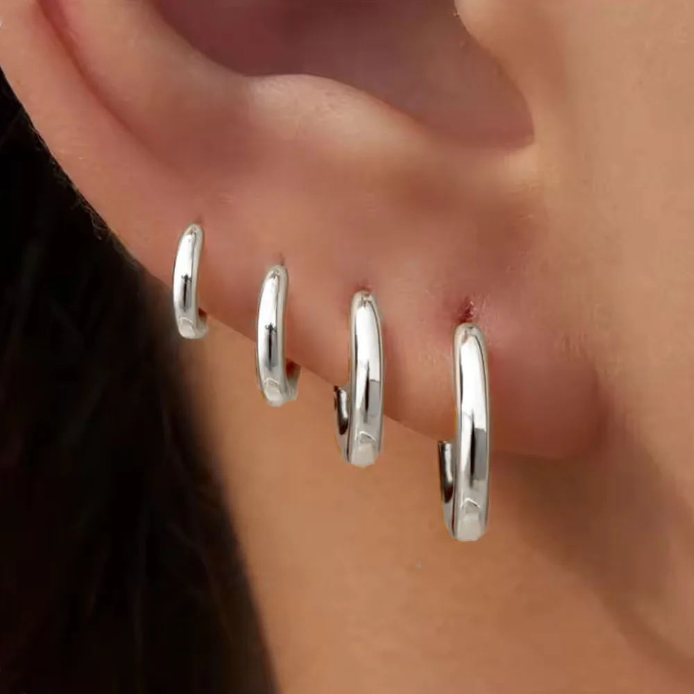 4Pairs/4Pcs Stainless Steel Circle Hoop Earrings for Women Classic Small Helix Hoops Loop Ring Huggie Cartilage Piercing Jewelry