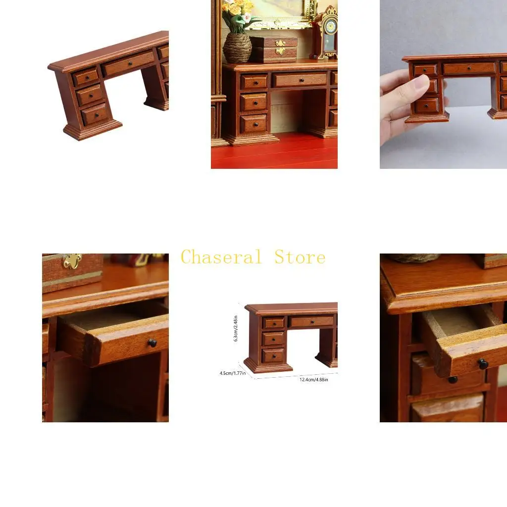 E7CE Realistic Miniature Writing Desk Model for Doll House Study Corner 1/12 Scale Wooden Furniture for Children Roleplay Game