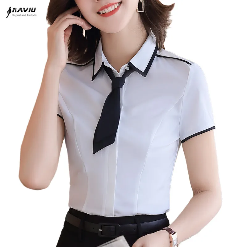 NAVIU New Summer Style White Shirts For Women Elegant Fashion Interview Slim Top Blouses Formal Office Ladies Work Wear Gray