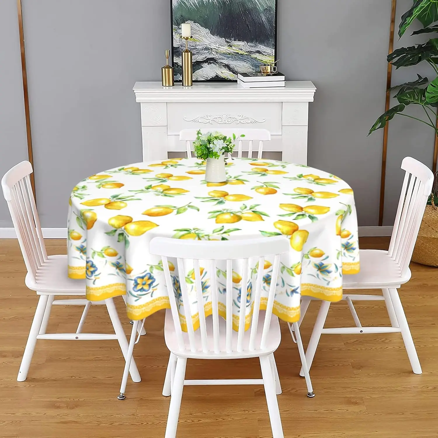 Lemon Tablecloth Yellow Round Tablecloth Summer Fruit Tablecloth for Home Kitchen Dining Table Decor